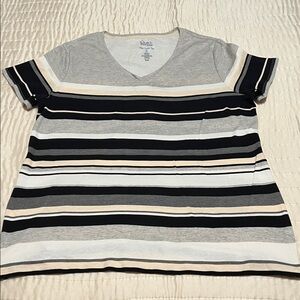 Rafaella Gray and Black Striped Short Sleeve Tee